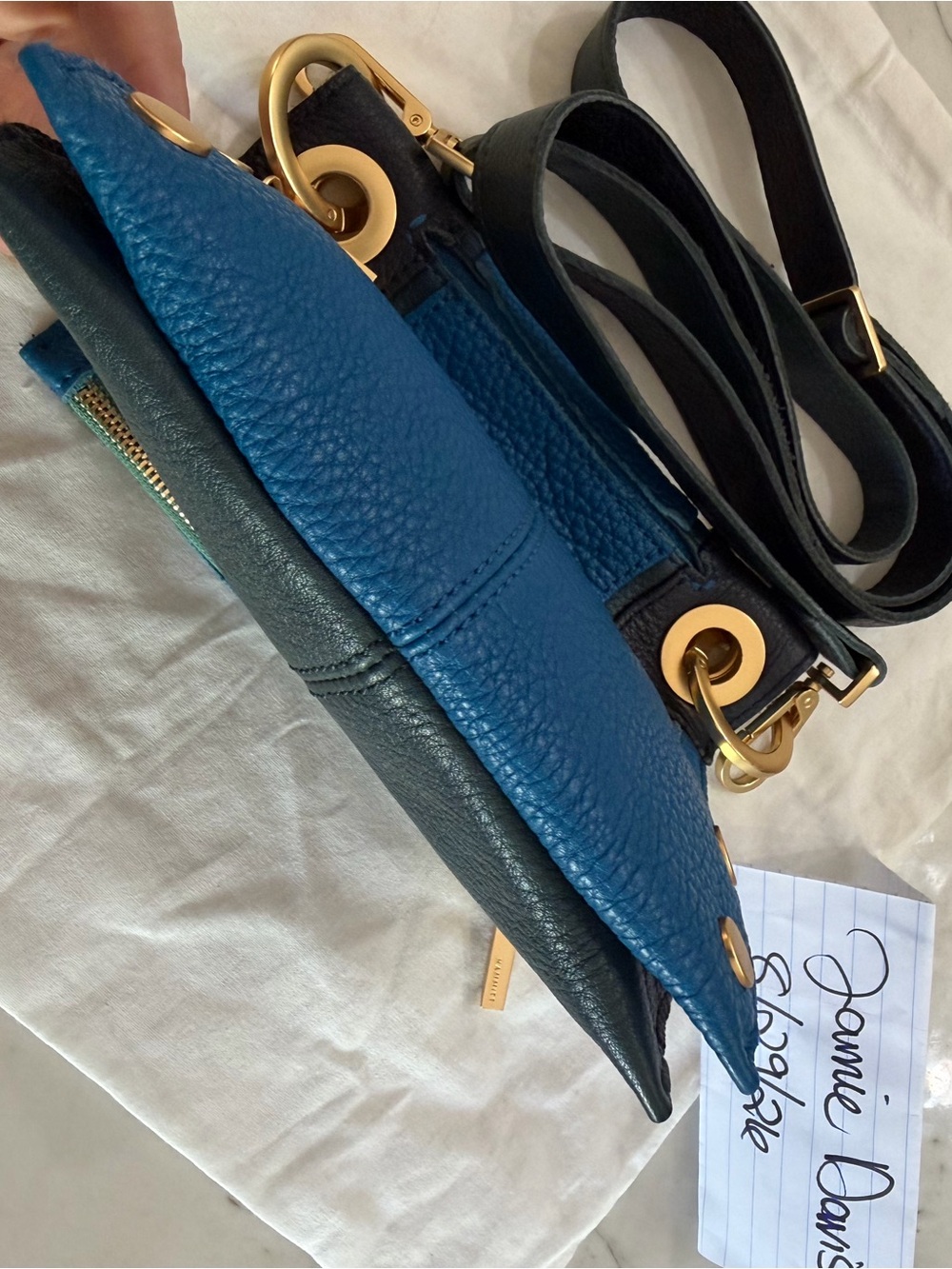 Hammitt Montana Small Toluca Blue Leather Crossbody Bag brushed Gold hardware - Picture 3 of 10
